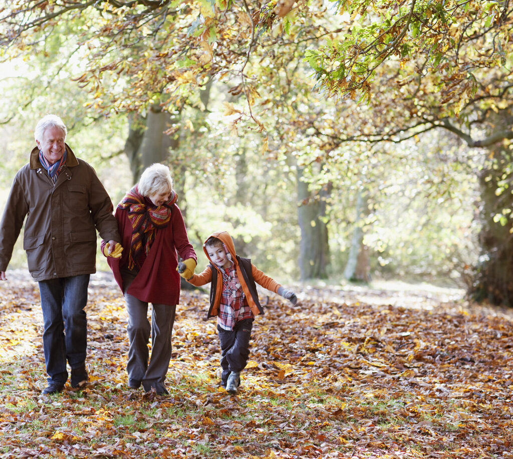 Grandparents playing in park with grandson